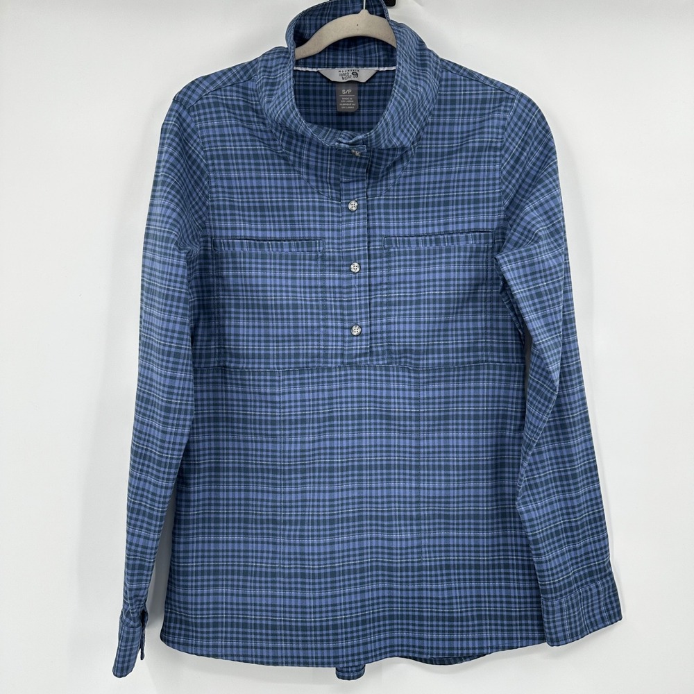 Mountain Hardwear Plaid Pullover Tunic Shirt Women Small Blue Purple Long Sleeve